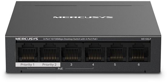 Mercusys mrežno stikalo, 6-portno, 10/100Mb/s, 4x PoE+ (MS106LP)