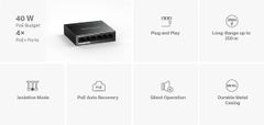 Mercusys mrežno stikalo, 6-portno, 10/100Mb/s, 4x PoE+ (MS106LP)
