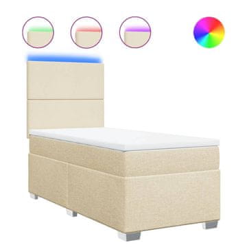 Vidaxl Box spring postelja z vzmetnico krem 90x200 cm blago