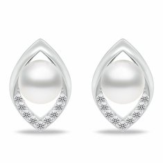Brilio Silver Elegantni srebrni uhani s cirkoni in biseri EA1053W