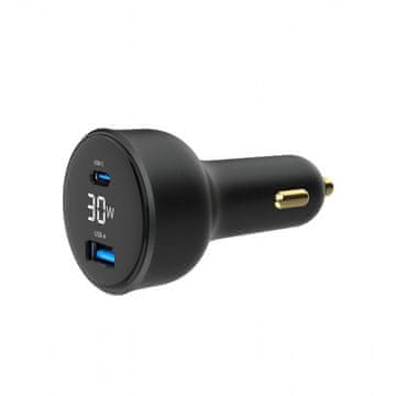 Gembird TA-UC-AC2PD30LCD-CAR-01 hitri avto polnilec z 2 vrati USB PD/QC, črn 30 W, 3.6A LCD