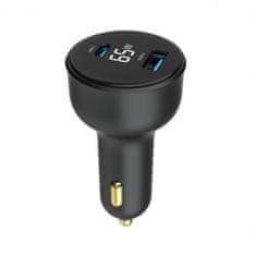 Gembird TA-UC-AC2PD65LCD-CAR-01 hitri avto polnilec z 2 vrati USB PD/QC, črn 65 W, 3.25A LCD (stanje polnjenja)