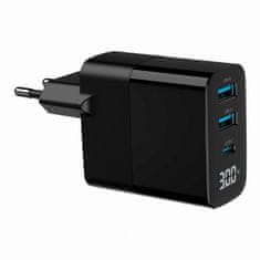 Gembird TA-UC-PDQC30LCD-BK-02 3-portni USB A/C PD/QC 3.0 30W/ 3A hitri polnilnik USB črn LCD (stanje polnjenja)