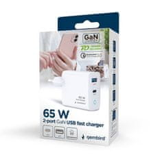 Gembird hitri polnilec USB A/C PD/QC 3.0 2 porta 65W / 3A (TA-UC-PDQC65L-W-01) LED indikator (prikaz stanja polnjenja)