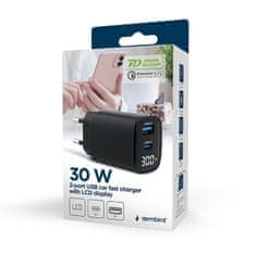 Gembird TA-UC-PDQC30LCD-BK-01 2-portni USB A/C PD/QC 3.0 30W/ 3A hitri polnilnik USB črn LCD