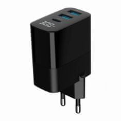 Gembird TA-UC-PDQC30LCD-BK-02 3-portni USB A/C PD/QC 3.0 30W/ 3A hitri polnilnik USB črn LCD (stanje polnjenja)