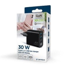 Gembird TA-UC-PDQC30LCD-BK-02 3-portni USB A/C PD/QC 3.0 30W/ 3A hitri polnilnik USB črn LCD (stanje polnjenja)