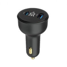 Gembird TA-UC-AC2PD30LCD-CAR-01 hitri avto polnilec z 2 vrati USB PD/QC, črn 30 W, 3.6A LCD