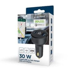 Gembird TA-UC-AC2PD30LCD-CAR-01 hitri avto polnilec z 2 vrati USB PD/QC, črn 30 W, 3.6A LCD