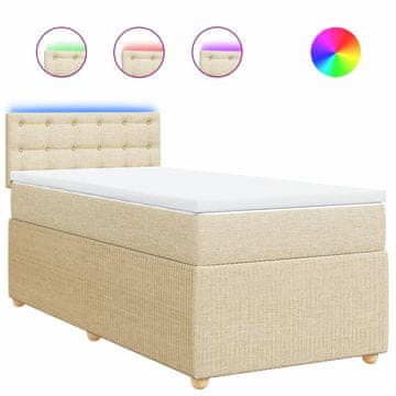 Vidaxl Box spring postelja z vzmetnico krem 90x200 cm blago