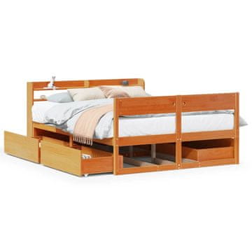 Vidaxl Posteljni okvir brez vzmetnice voščeno rjav 135x190 cm borovina