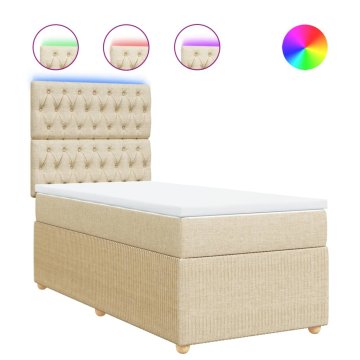 Vidaxl Box spring postelja z vzmetnico krem 90x200 cm blago