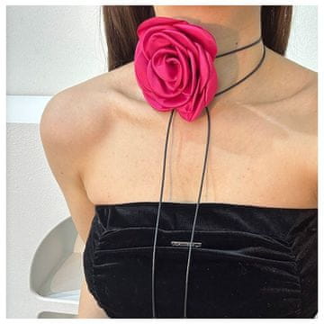 shumee Ogrlica choker XL z okrasnim cvetličnim ovratnikom in elegantnim trakom v fuksiji N761F