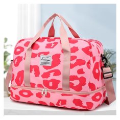 Flamenco Mystique Cestovni torba z dvema predeloma roza PANTERKA 51x25x39cm T264