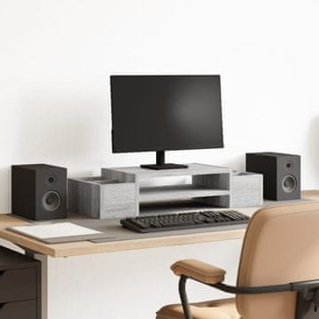 Vidaxl vidaXL Stojalo za monitor s predali, sivo, hrast sonoma, 70 x 27 x 15 cm