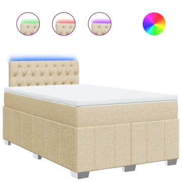 Vidaxl Box spring postelja z vzmetnico krem 120x200 cm blago