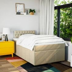 Vidaxl Box spring postelja z vzmetnico krem 120x190 cm blago