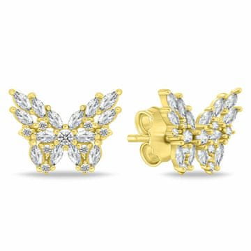 Brilio Silver Bleščeči pozlačeni uhani metuljček s cirkoni EA1057Y