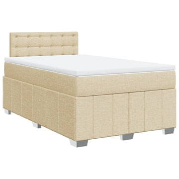 Vidaxl Box spring postelja z vzmetnico krem 120x200 cm blago