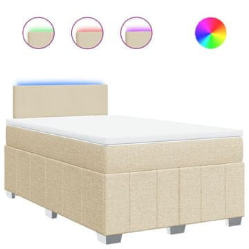 Vidaxl Box spring postelja z vzmetnico krem 120x200 cm blago