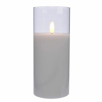 shumee LED sveča v steklu, dekorativna, bela, 17,5 cm