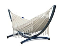 Potenza Viseča mreža MEDELLIN DOUBLE 230x160 cm boho s čopki + aluminijast okvir PRIME, barva smetane