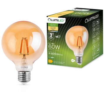 LUMILED LED žarnica E27 G125 7W = 60W 806lm 2000K Toplo bela 360° Filament Globe Amber