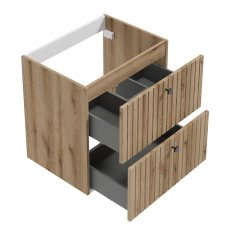 shumee Komplet kopalniške omarice 60 cm iz hrastovega lesa evoke lamel z umivalnikom, pipo in sifonom Rietti