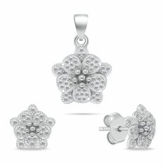 Brilio Silver Komplet nakita s cvetličnim srebrnim cirkonom SET264W (uhani, obesek)