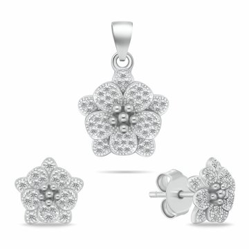 Brilio Silver Komplet nakita s cvetličnim srebrnim cirkonom SET264W (uhani, obesek)