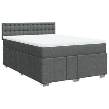 Vidaxl Box spring postelja z vzmetnico temno siva 140x200 cm blago