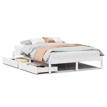 Vidaxl Posteljni okvir brez vzmetnice bel 135x190 cm trdna borovina