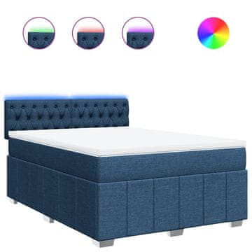 Vidaxl Box spring postelja z vzmetnico modra 140x200 cm blago