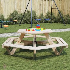 Vidaxl Piknik miza za 6 otrok s klopmi šestkotna trden les jelke