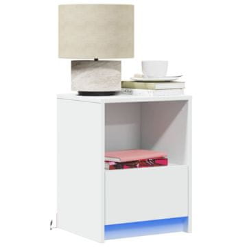 Vidaxl vidaXL Nočna omarica z LED, bela, material na osnovi lesa