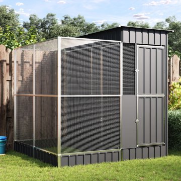 shumee vidaXL Voliera s podaljškom srebrna 209x203x216 cm jeklo