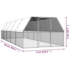 Vidaxl Kokošnjak 3x10x2 m pocinkano jeklo