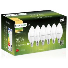 LUMILED 6x LED žarnica E14 B35 2,5W = 25W 249lm 3000K Toplo bela 180°