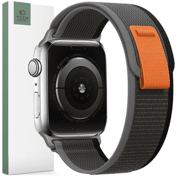 Tech-protect TEHNIČNO ZAŠČITNA NAJLONSKA PARA ZA APPLE WATCH 4 / 5 / 6 / 7 / 8 / 9 / SE / ULTRA 1 / 2 (42 / 44 / 45 / 49 MM) ČRNA/ORANŽNA