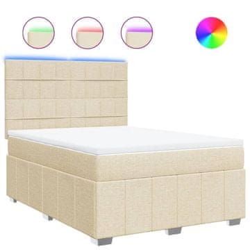 Vidaxl Box spring postelja z vzmetnico krem 140x200 cm blago
