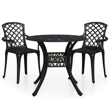 Vidaxl Bistro garnitura 3-delna liti aluminij črna