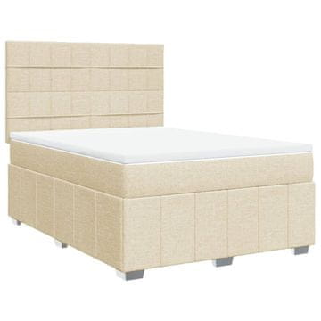 Vidaxl Box spring postelja z vzmetnico krem 140x200 cm blago
