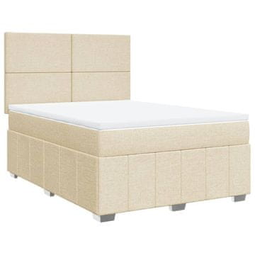 Vidaxl Box spring postelja z vzmetnico krem 140x190 cm blago
