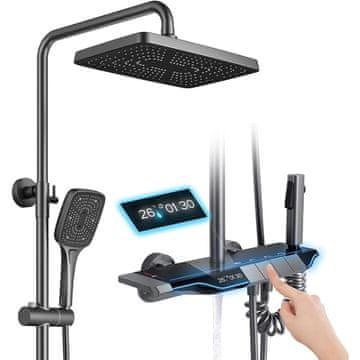 Netscroll Luksuzni tuš set s 3 nastavki, Tuš set z armaturo, 4 načini iztekanja, digitalni LED prikazovalnik temperature, več načinov pršenja, eleganten, visokokakovostni materiali, LuxShowerSet