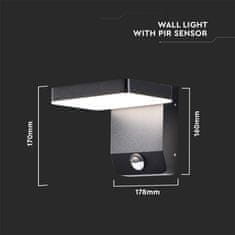 V-TAC LED stenska svetilka 17W 4000K 2520lm IP65 s senzorjem črna