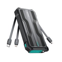 shumee Oklepna zunanja napajalna banka 10000 mAh z USB-C microUSB Lightning kabli in svetilko - črna