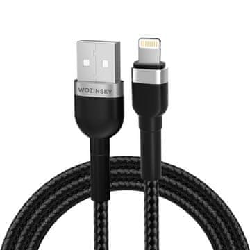 WOZINSKY Kabel za iPhone v pletenem ohišju USB-A - Lightning 2,4 A, 1 m, črn