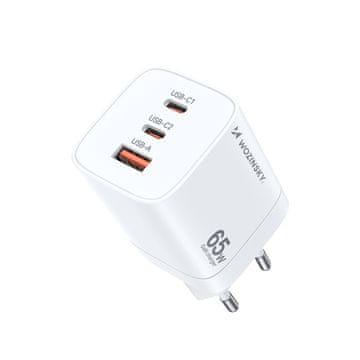 WOZINSKY GaN omrežni polnilnik 65 W 100–240 V USB-A 2x USB-C bel