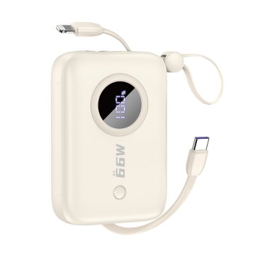 shumee Powerbank 10000mAh z USB-C / iPhone Lightning kabli, bež