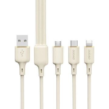 DUDAO 3v1 ojačeni kabel SR USB-A - USB-C / Lightning / microUSB 66 W 1,2 m, bež
